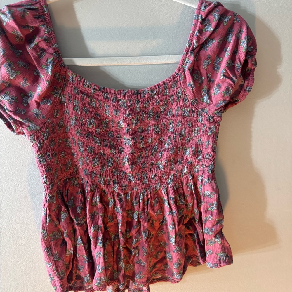 Elegant Pink Floral Smocked Blouse